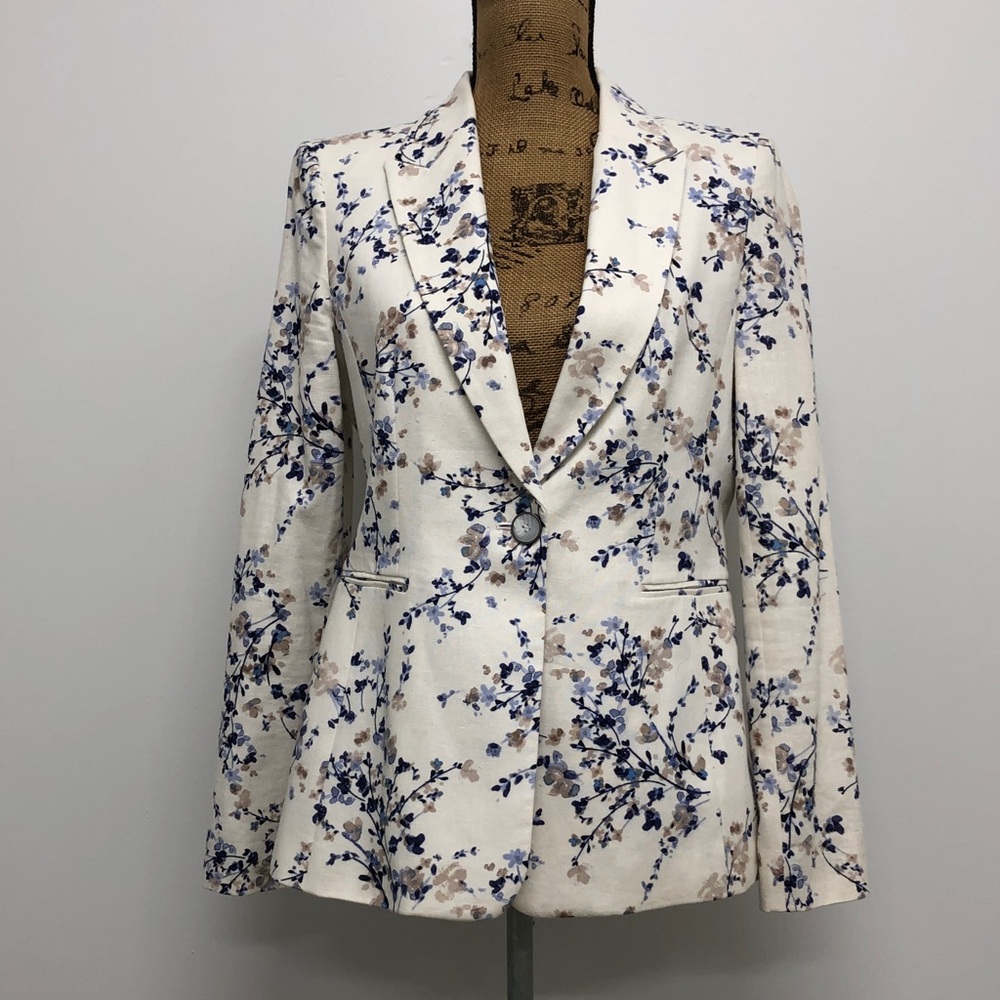 Tahari ASL Floral Linen Blend Blazer Jacket